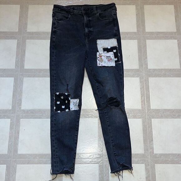 AMERICAN EAGLE SUPER STRETCH DISTRESSED HIGHEST RISE JEGGING SIZE 10 SHORT - Picture 2 of 10